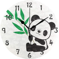 JUMPBEAR 25cm diametra klusais bez tikšķināšanas apaļais sienas pulkstenis Mājas arābu ciparnīcas Funny Panda Leaves Design Dekoratīvs Creative Clock