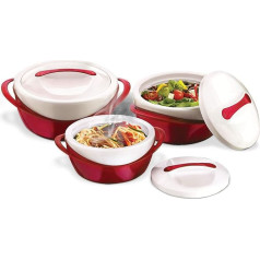 Pinnacle Thermoware, 3 Stück Set Auflaufform - große Suppen- und Salatschüssel Set - isolierte Servierschale mit Deckel - tolle Schale für Urlaub, Abendessen und Party - 2,6 qt. 1,25 qt. 0,6 qt. (rot)