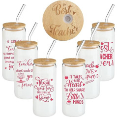 Rtteri 6 Stück Lehrergeschenke für Frauen, Lehrer, Wertschätzungsgeschenke, Bierdosenform, Glasbecher, 590 ml, Glasbecher mit Strohhalm und Deckel und Bürsten für den Schulanfang, Kaffeebar-Zubehör