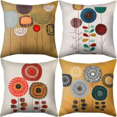 JuneJour 4 spilvenu pārvalku komplekts Dekoratīvie poliestera lina universālie mājas spilveni Square Single Sided Printed Cushion Covers for Home Office Sofa Couch Car 45x45cm