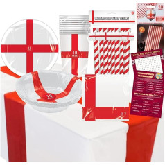 England Geschirr-Set - England Party Dekorationen 87-teilig - Einweg-Pappteller, Strohhalme, Tasse, Servietten, Tischdecke, Schüssel - Frauen-Weltmeisterschaft 2023, England-Flagge,