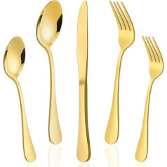 Golden Cutlery Nerūsējošā tērauda 30 gabali ar nažiem Dakšas Zupas karote Deserta karote Deserta dakšiņas Trauku mazgājamā mašīnā droši Mājas restorāni Zelta galda piederumu komplekts Golden Cutlery Set Zelta galda piederumu komplekts