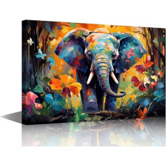 TISHIRON Dzīvojamā istaba Sienas dekori Elephant Oil Painting Audekls Sienas mākslas ideja Nursery Wall Decoration Plakāts Koka ierāmētas izdrukas lauku mājas mājas dekorēšanai 12x18 collu