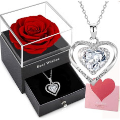 Ewige Rose mit Schmuck, für Damen, Box mit Rosen, konservierte Rose, rot, Geschenk für sie zum Geburtstag, Valentinstag, Weihnachten, Muttertag, Geschenke für Ihre Frau, Mutter, Großmutter, Freundin