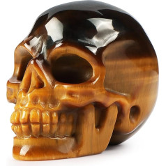 Artistone 2 Inch Crystal Skull Head Decor Statue, Hand Carved Gemstone Quartz Human Skull Figurines Collectibles Sculpture Healing Stones for Closet, Fireplace, Halloween Decoration (Yellow Tiger Eye)