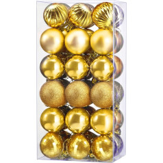 Sumind Pack of 36 Ziemassvētku Bauble Ornaments Shatterproof Ziemassvētku rotājumi Ziemassvētku rotājumi Tree Baubles par Tree Ornaments Holiday Wedding Party Decoration Hooks 1.57 Inches (Gold)