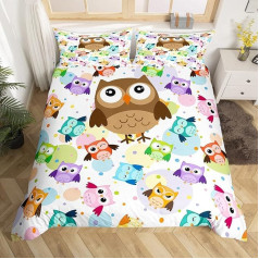 Vaikiška miela pelėda antklodės užvalkalas Cartoon Owl Patalynė 220 x 240 cm vaikams, spalvinga dekoracija Bird Decor Patalynė 3D Animal Print Pack of 3