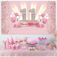 11. dzimšanas dienas dekorēšana Partijas dekori meitenēm Auduma zīme Plakāts 11. gadadiena Backdrop Banner 11. dzimšanas dienas svinību piederumi Galda dekorēšana Glitter Pink 59,1 collu
