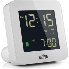 Braun BC09W-DCF Radio modinātājs Centrāleiropai (CET) ar snaudas funkciju, negatīvs LCD displejs, ātra iestatīšana, modinātāja skaņa Crescendo, balts, modelis