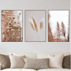 VTRXEG Pampas Grass Picture Plakātu komplekts, Bēšs Pampas sienas bildes, Ziemeļvalstu plakāts, Modern Boho Pampas Grass Pictures, Dekorēšana, Bez rāmja (A, 3 x 50 x 70 cm)