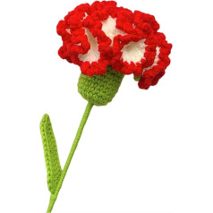 JOPOYOCO Häkelblumen, gestrickte künstliche Wollnelke für Geschenk, Hochzeit, Blumenstrauß, Jahrestag, Frauentag und Muttertag, Rot