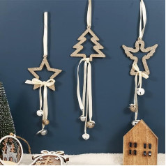 GORVELL 3 Stück Weihnachtsbaumschmuck aus Holz, Glitzer-Anhänger, Glocke, Baum, Stern, Gremlins, Weihnachtsdekoration, hängende Weihnachtsdekoration