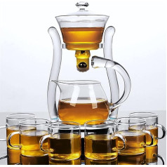 Mozeo Lazy Kungfu stikla tējkanna Pusautomātiskā tējas pagatavošanas ierīce Pull Automatic Water Brewing Teapot Office Flower Glass Tea Set (caurspīdīga tējkanna + 6 tasītes)