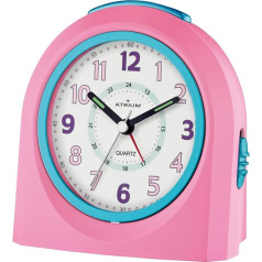 Atrium Kinder Wecker Analog Quarz ohne Ticken mit Licht und Snooze Rosa Türkis A921-17