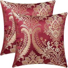 CaliTime spilvenu pārvalki Pack of 2 Supersoft Dekoratīvie spilvenu pārvalki gadījumos dīvāns dīvāns mājas dekoru Vintage Damaska auduma ziedu dizains 45 cm x 45 cm tumši sarkans