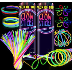 Ammy Glow Glow Sticks 8 collas ar savienotājiem Puses piederumi Avārijas gaismas Neona gaismas rokassprādzes Kaklarotas bērniem Kempinga piederumi (200 gab.) (Iepakojums 200 gab.)