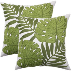 Tosleo Izšūti zaļš tropu lapu spilvenu pārvalki 18x18 collu 2 Pack Monstera Palm Leaves Couch Pillow Covers Botāniskais augu mājas dekors dzīvojamā istaba guļamistaba