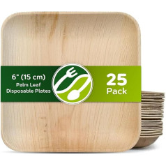 ECO Leaf Einweg-Palmblatt-Teller, 15 cm, quadratisch, kompostierbar, umweltfreundlich, biologisch abbaubar, robuste Teller für Hochzeit, Party und Picknick, mikrowellen- und ofenfest, 25 Stück