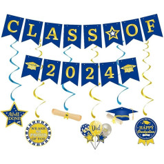 Elicola Abschluss-Party-Dekorationen 2023 Abschlussfeier hängende Wirbel Folie Decke Luftschlangen mit Klasse von 2023 Banner für Schule Klassenzimmer Grad Party Dekor Supplies Blau Gold