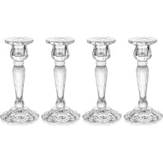 Romadedi Crystal Candle Holder Taper Candles Tall - komplekts no 4 sveču turētāji Stikla elegants Taper sveču sveces kāzu galda apdare Ziemassvētku Adventa Dzīvojamā istaba Vintage apdare