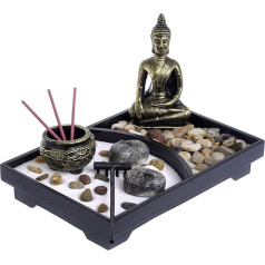 London Boutique Zen Garden Kerzenhalter Räucherstäbchenhalter, weißer Sand und dekorative Steine (thailändischer, Holz Harz, Thai-Buddha, L23W16H3cm