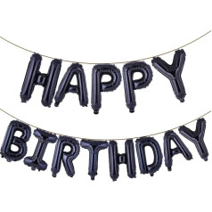 YPSelected Happy Birthday Balloons Banner 16 collu karājas dzimšanas dienas baloni 3D sudraba folijas burtu baloni bērniem un pieaugušajiem dzimšanas dienas svinību dekorācijas piederumi (melns)