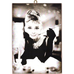 KUSTOM ART CUCUBA Vintage stila attēls Audrey Hepburn Brokastis Filma pēc Tiffany Izdruka uz koka 40x30cm