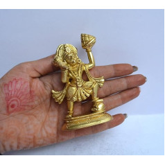 Misiņa Hanumana statuja skulptūra Murti Idol - Misiņa Lord Bajrangbali Dekoratīvie pielūgsmes hinduistu dievi mājas apdares dievība Idol Dāvana (Hanuman 3,5 collu, 200 gramu) Misiņa Anjaneya