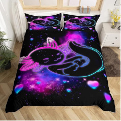 Bērnu Cute Axolotl gultas veļas komplekts 135 x 200 cm Meitenes Sparkle Cartoon Salamander sega segu komplekts Zēni Violeti zila Galaxy Axolotl gultas komplekts Istabas apdare Mazulis Kawaii rāpuļu dzīvnieku 2 gab.