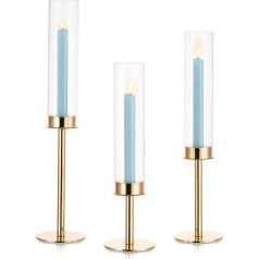 Inweder Sveču turētājs Taper Candle Candle Holder Gold - 3 sveču turētāju komplekts Taper Candle ar noņemamu stikla laternu Zelta sveču turētājs Sveču statīvs Kāzu galda apdare Dzīvojamā istaba Home