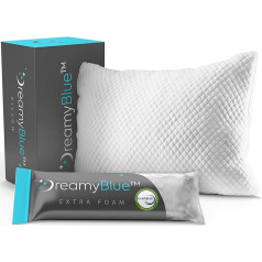 DreamyBlue Premium spilvens miegam - sasmalcinātu atmiņas putu pildījums [regulējams augstums] Mazgājams bambusa viskozes pārvalks - piemērots sānu, muguras un vēdera miega cienītājiem -