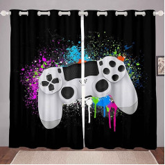 Bērnu Gamepad aizkari Gamer Window Treatments for Boys Girls Childre White Video Game Controller Window Drapes Teens Colourful Tie Dye Window Curtain Black Room Decor W46 x L54