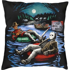 Pludmales pietura Jason Voorhees Freddy Krueger Friday 13th Halloween Horror Cushion Cover | Unikāla mājas dekorēšana Inspo Gift Idea | 45x45cm | Freddy vs Jason