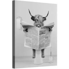 MKHFUW Scottish Highland Cow Wall Art Black and White Canvas Picture Cottage Bathroom Decorative Cow Wall Picture in Vanna, Frameless (50 x 70 cm, lasītāji)