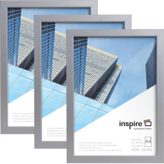 Inspire by Hampton Secure It IBH-PASFA4B-3PK A4 21 x 30 cm Lockable Acrylic Photo Frame, Pack of 3, Silver (No Glass)