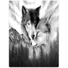 Violetpos Bieza sega Soft Warm Cosy Flannel Fleece Sofa Blanket Lid Blanket 2 Wolves Cuddle Together Love 150 x 200 cm