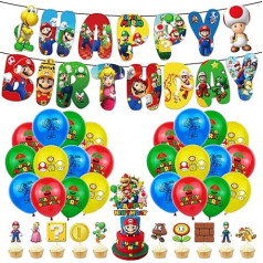 Super Mario dzimšanas dienas svinību dekorēšanas komplekts Happy Birthday Banner Bunting Cake Dekorēšana Topper Baloni zēniem Meitenes dzimšanas diena Baby Shower dekorēšana