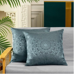 CaliTime Cushion Covers Dekoratīvie spilvenu pārvalki 2 modernu spīdīgu un blāvu kontrastu Dahlia Mandala ziedu spilvenu pārvalku čaulas dīvānam Mājas dekors 45 cm x 45 cm Teal