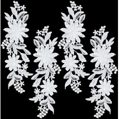 WEBEEDY Pack of 4 Lace Collar Lace Trim Applique Lace Applique 3D Flower Embroidery Patch Lace Trim Collar for DIY Decorated Craft Sewing Costume