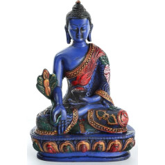 BUDDHAFIGUREN Medicīnas Budas statuete statuete 13,5 CM Zilā sveķu ar roku apgleznota statuete