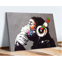 CanvasArtShop Banksy Canvas Art Print Monkey Thinking Gorilla 36 collas x 24 collas / 91 cm x 60 cm