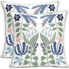 Pilmandu 2 izšūtu dekoratīvo spilvenu pārvalku komplekts 18x18 collu dīvāna spilvenu pārvalki Square Cushions for Bedroom Sofa Farmhouse Decoration (Bird Flower)