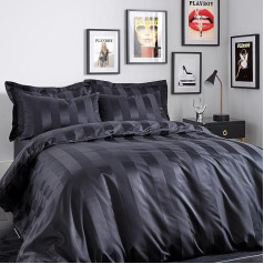 Soft Satin Stripe Black Duvet Cover Set With Pillow Case By Playboy gultasveļa