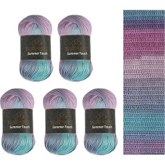 Wollbiene Summer Touch Batik, 5 x 100 g, vilna, daudzkrāsains ar krāsu gradientu, 500 g merserizēta trikotāžas vilna, mikrošķiedra, akrils (507 Turquoise Purple)