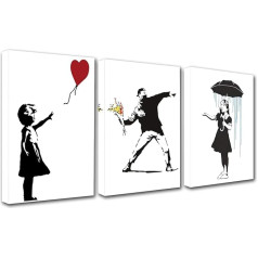 Walarky Banksy Black White Canvas Wall Art Dzīvojamā istaba Grafiti Street Art Virtuves sienu dekori mākslas darbi Mājas apdare Sienas māksla Pop Art Framed Hanging 60x28 collu