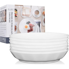 ALLUSEIT Keramiskais makaronu šķīvis, 6 gabali 800 ml balts porcelāna dziļo šķīvju komplekts, izliekts makaronu šķīvis, makaronu bļodas, kūku šķīvji, salātu šķīvji, vakariņu šķīvji, droši mikroviļņu krāsnī, trauku mazgājamā 