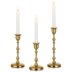 Inweder sveču turētājs Taper Candle Candle Holder Zelta sveču turētājs: Svečturi: 3 metāla sveču turētāji Taper sveču turētājs Vintage sveču turētājs kāzu pasākumam Ziemassvētku mantijas dekorēšanai zelta krāsā.