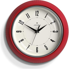 JONES CLOCKS® Ketchup sienas pulkstenis Retro dizains Ideāli piemērots virtuvei, mājas birojam, guļamistabai 25cm (sarkans)