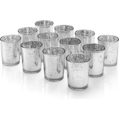 Artis Mercury Glass Votive Candle Tea Light Holder 2.75 Inches H Set of 12 Speckled Silver for Weddings, Parties and Home Décor