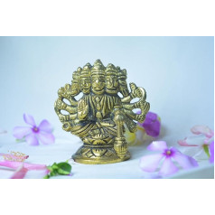 Misiņa Panchmukhi Hanuman Statue Murti Idol 3 collas - Misiņa Lord Bajrangbali Dekoratīvie pielūgsme Hindu Dievi Dekor Deity Dāvanu figūriņa birojam / mājām Skaitlis Anjaneya Pavanputra Skulptūra pērtiķis